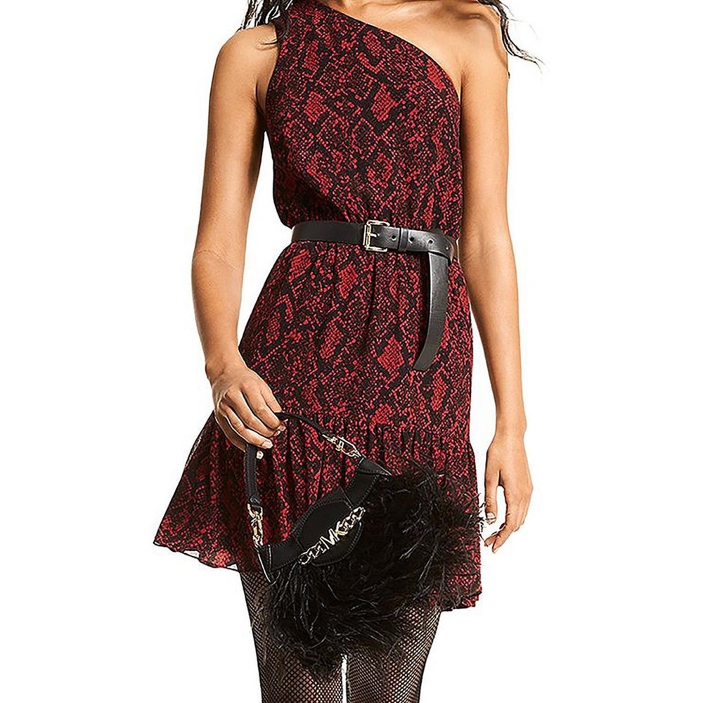 Red snake print dress